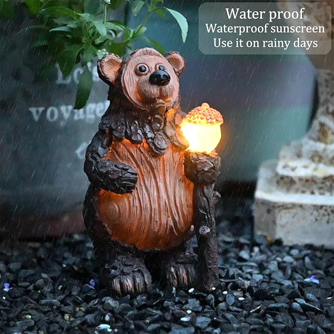 Bear Garden Figurines Outdoor Decor Solar Statue with LED Lights for Patio Lawn Yard Art Decoration Housewarming Garden Gift-Ruum Studio Home