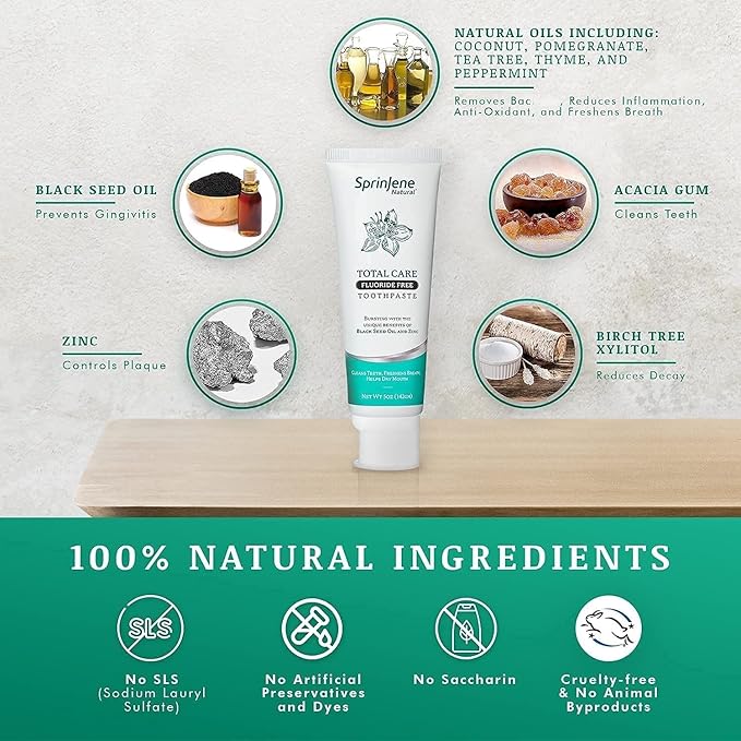 SprinJene Natural Total Care Fluoride Free Toothpaste for Strong Teeth & Gums - Natural Toothpaste to Soothe Dry Mouth & Freshen Breath | 4 Pack-Ruum Studio Home