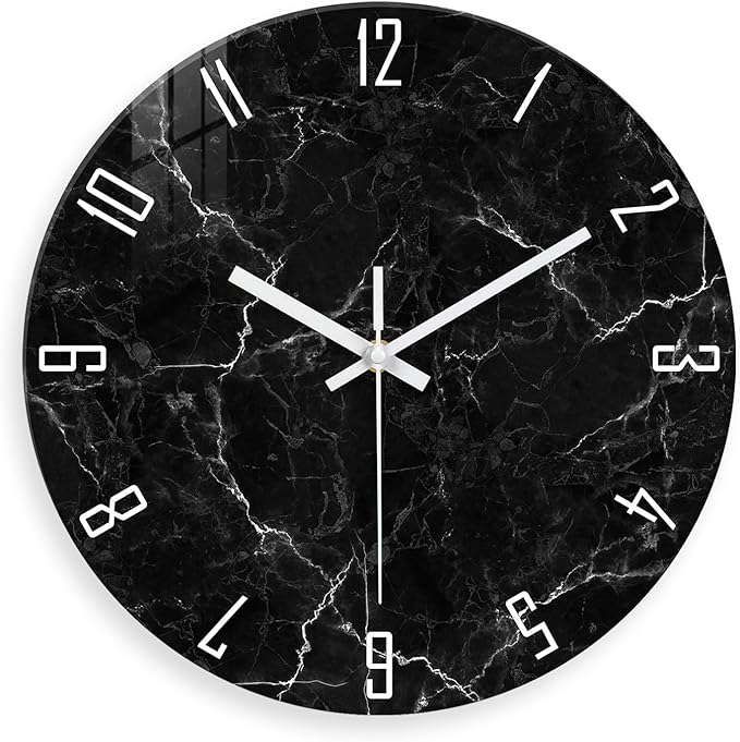 Oversized Decorative Clocks Battery Operated 24 Inch Marble Black Wall Clock for Office Round Non Ticking Wall Clock Silent-Ruum Studio Home