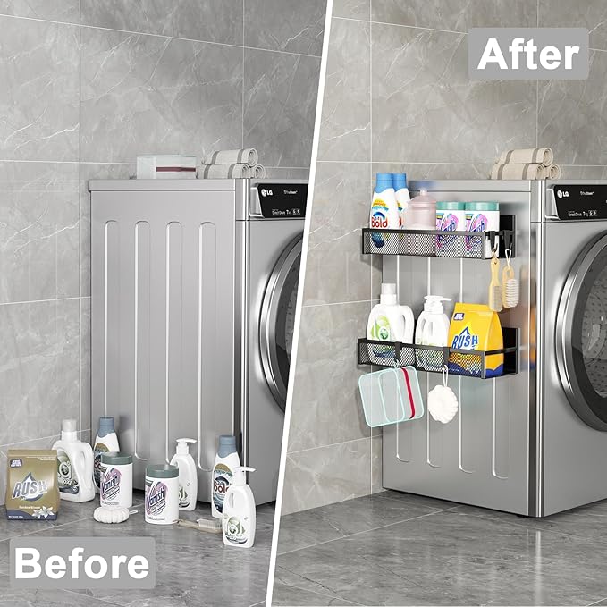 Magnetic Spice Rack for Refrigerator, 2 Pack Magnetic Shelf, Fridge Magnet Organizer with Moveable 4 Hooks, Magnetic Fridge Shelf for Kitchen Organization and Storage (2 Pack)-Ruum Studio Home