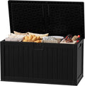 JUMMICO 250 Gallon Outdoor Resin Deck Box with Divider, Waterproof Storage Box with Lockable Lid&Side Handles for Garden Tools, Pools Supplies (Black)-Ruum Studio Home