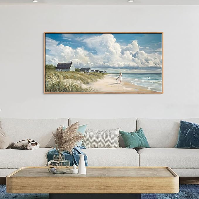 HGUAOA Coastal Canvas Wall Art - Large Landscape Wall Art for Living Room - Ocean and Beach Painting - Blue Artwork for Bedroom Decor - Above Bed Wall Pictures -Beach Theme Print Art-Ruum Studio Home