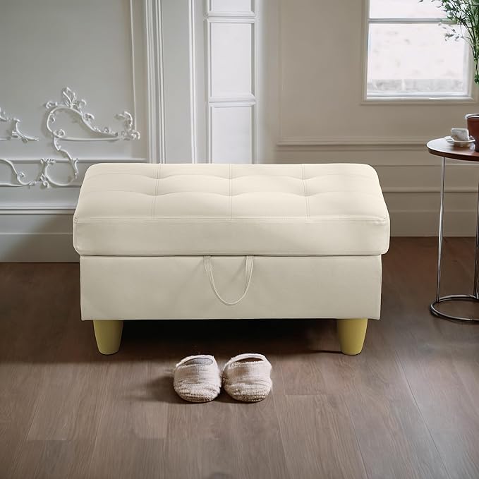 Ottoman Rectangular Storage Ottoman Bench, Faux Leather Footrest, Coffee Table, Stool Footstool with Hinged Lid for Living Room, Bedroom, Entryway, White, 35"x23.5"x17.5"-Ruum Studio Home
