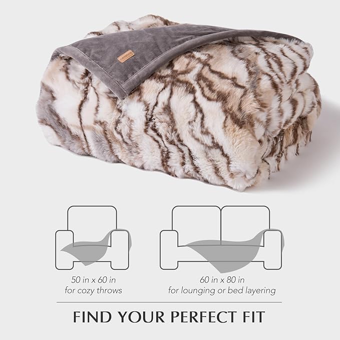 EVERGRACE Ultra Soft Luxury Fluffy Ridgeline Faux Rabbit Fur Throw Blanket, Thick Warm Bubble Throw for Bed, Cozy Plush Reversible Blankets for Couch, Chair, Sofa, Beige & Gray, 60x80 Inches, 870 GSM-Ruum Studio Home