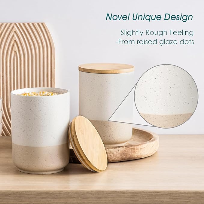vancasso Sabine Large Ceramic Canister Set with Airtight Wood Lids - 2-Piece Kitchen Food Storage Jars for Flour, Sugar, Coffee & Tea (74 oz Each) - Big Capacity Countertop Jars-Ruum Studio Home