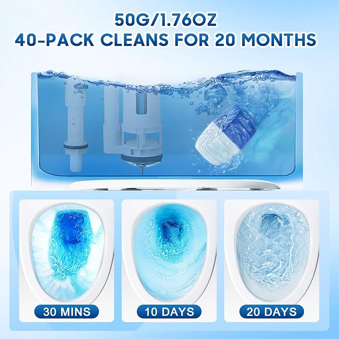 KIISIISO Toilet Bowl Cleaners 40 PACK,Long-Lasting Toilet Bowl Cleaner Tablets with Sustained-Release Technology Against Tough Stains,Automatic Toilet Cleaner for Deodorizing & Descaling-Ruum Studio Home