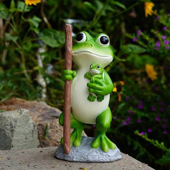 Frog Statue Garden Decor, Resin Mother and Baby Frog Figurines Outdoor Decorations, Frog Decor for Yard Art Porch Lawn Ornaments, Unique Housewarming Gifts-Ruum Studio Home