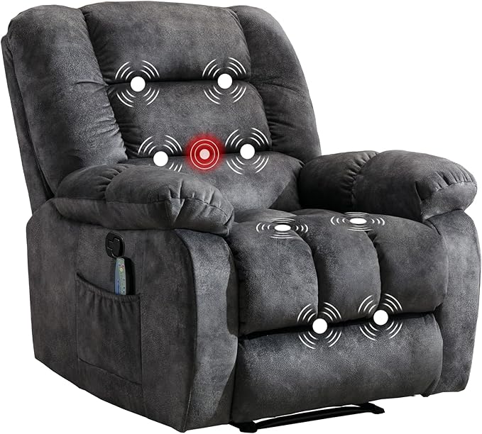 Massage Recliner Chair with Heat and Massage, Soft Fabric Ergonomic Manual Reclining Chairs, Heavy Duty Reclining Sofa Chair with Side Pockets for Living Room (D-Grey)-Ruum Studio Home