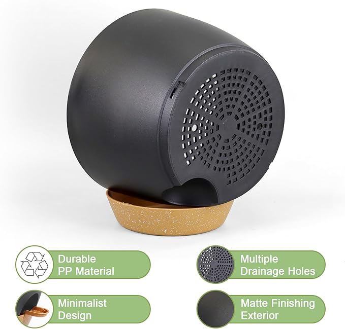 10/9/8 inch Medium Self Watering Pots, Planter, Plant Pots with Mesh Drainage Holes for Indoor Outdoor Garden Plants, Plastic Flower Pots with Removable Deep Reservoir, Black with Brown-Ruum Studio Home