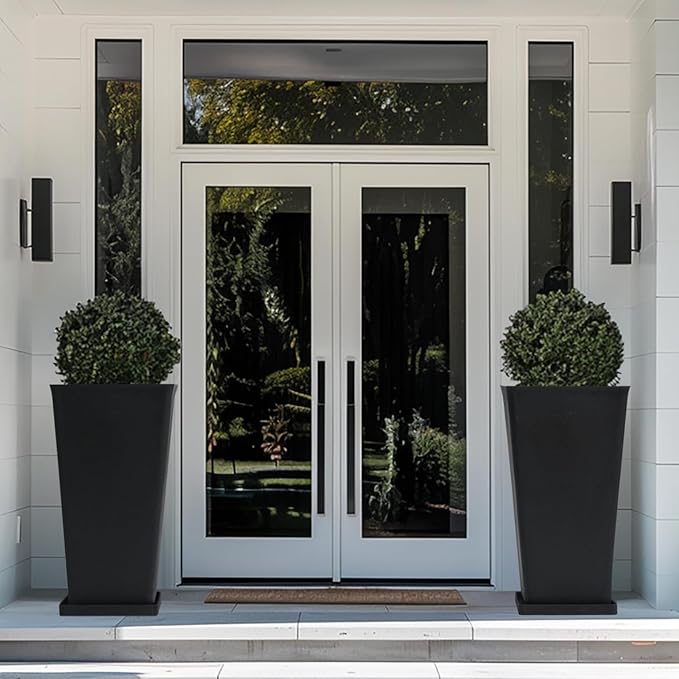 LA JOLIE MUSE 30 inch Tall Black Planters Set of 2, Indoor/Outdoor Rectangular Large V Shaped Taper Planters for Front Door-Ruum Studio Home