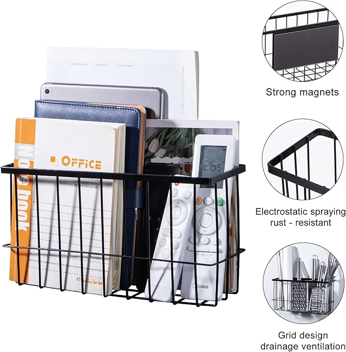 dedoot Magnetic Holder Locker 11"x 3.9"x 5.9" Strong Magnetic Black Mesh Holder Magnetic Basket Organizer Shelf Rack for Whiteboard,Fridge, Sponge, Recipe, Beverage,Refrigerator,Office File Foil-Ruum Studio Home
