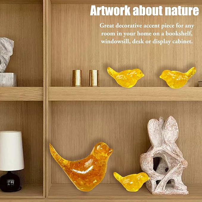 Crystal Bird Figurines, Resin Animal Statues, Miniature Decorative Gravel Birds, Home Decor (4PCS-Citrine)-Ruum Studio Home