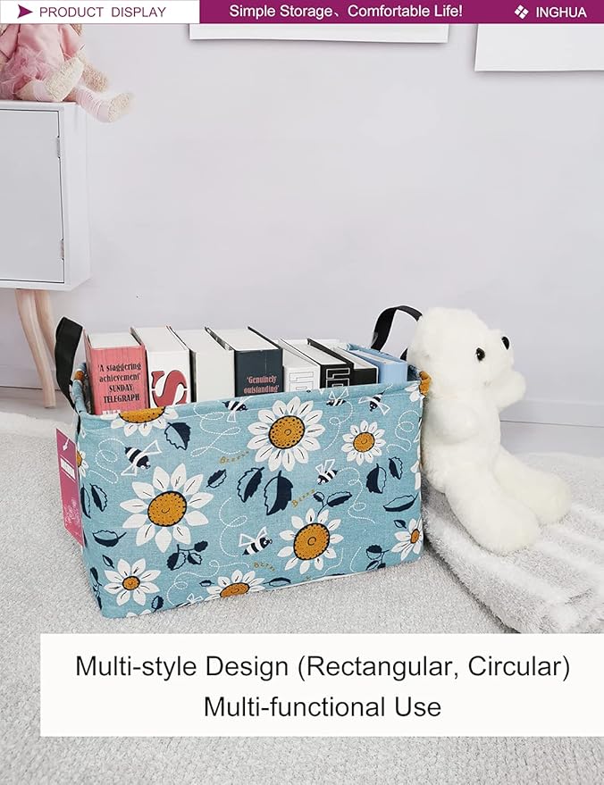 Rectangular Storage Basket Fabric Organizer Bin for Toys,Books,Clothes,Gifts,Pets-Perfect for Home,Office,Nursery,Dorm,Shelf(Rec Sunflower)-Ruum Studio Home