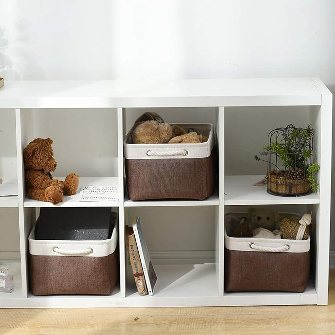 Large Storage Baskets for Shelves, Fabric Baskets for Organizing, Collapsible Storage Bins for Closet, Nursery, Clothes, Home & Office [3-Pack, White&Brown]-Ruum Studio Home