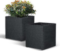 SUNNYPARK Set of 2 Large Square Planter with Removable Liner, All-Weather PE Rattan Modern Planters Indoor Outdoor Flower Plant Pots Garden Box Patio Yard Front Porch Deck-Ruum Studio Home
