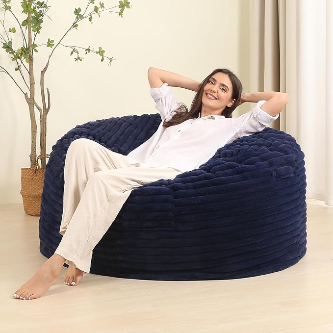 4FT Memory Foam Bean Bag Chair for Adults/Teens, Bean Bag Sofa with Fluffy Removable Cover, for Living Room Bedroom, Blue-Ruum Studio Home