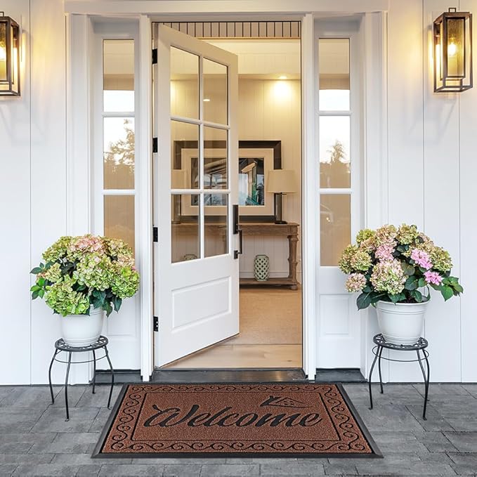 Yimobra Welcome Mat, Heavy Duty Sturdy Door Mats for Home Entrance Outdoor Indoor, Front Doormat for Outside Patio Floor Entry Porch Garage Office, Waterproof, Low Profile, 47 x 24, Maroon-Ruum Studio Home