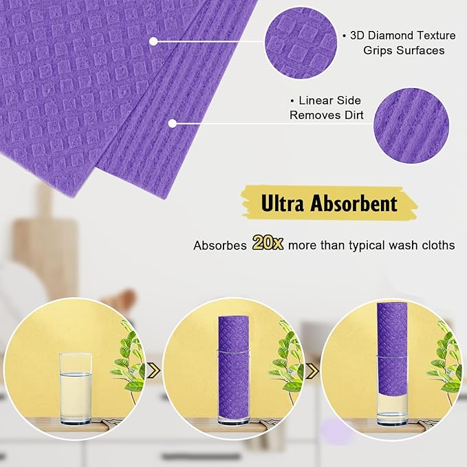 Swedish Dishcloths - 10 Pack Reusable Kitchen Dishcloths - Ultra Absorbent Dish Towels for Washing Dishes - Cellulose Sponge Cloth Cleaning Cloths - Purple-Ruum Studio Home