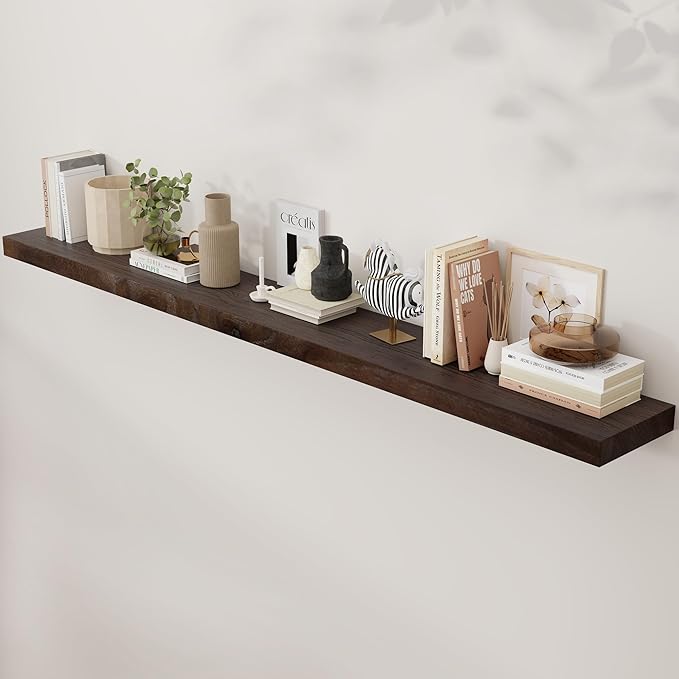 Axeman Floating Shelves for Wall, Rustic Elm Wood 72'' W x 8" D Wall Mantel Shelf with Invisible Bracket, Large Long Wall Mounted Storage Shelves for Living Room, Bedroom, Kitchen, Bathroom, Walnut-Ruum Studio Home