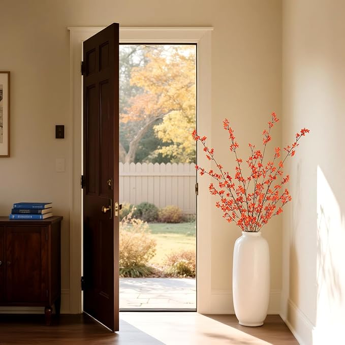 4Pcs Fake Flowers Blossom Branches Artificial Flowers for Indoor Decor, Faux Long Stem Realistic Indoor Plants for Vase Wedding Home Office Bedroom Party Table Centerpieces Decor-Ruum Studio Home