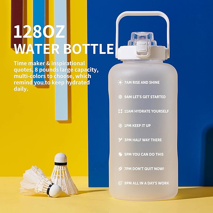 64oz,100oz,128oz Large Motivational Water Bottle with Time Marker, Leakproof & BPA Free Half Gallon Big Water Bottle with Straw Handle Tritan Frosted Water Jug for Gym,Fitness,Outdoor Sports-Ruum Studio Home