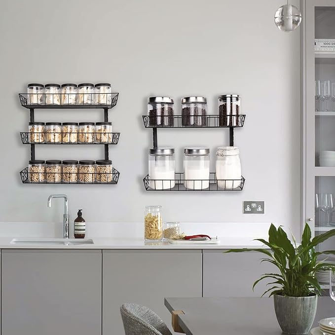 SWOMMOLY Adjustable Wall Mount Spice Rack Organizer, 12-Tier Dual-use (Multi-use) Hanging Spice Shelf Storage for Kitchen Pantry Cabinet Door, Seasoning Holder Organizer, Black-Ruum Studio Home