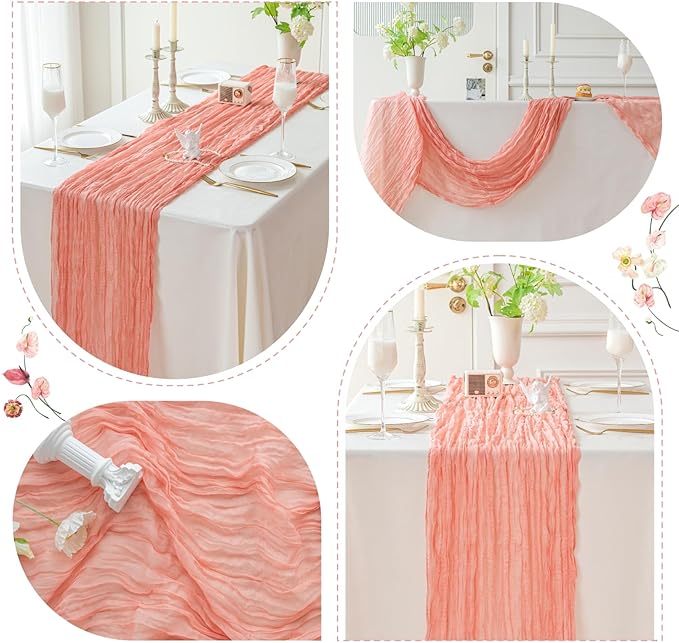 Sioloc 1 Pack Peach Coral Cheesecloth Table Runner Fall Autumn Decor for Home 10ft Table Cloth for Tea Wedding Birthday Party Baby Bridal Shower Halloween Thanksgiving-Ruum Studio Home