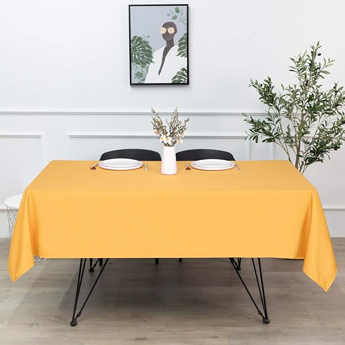 sancua Rectangle Tablecloth - 54 x 54 Inch - Stain and Wrinkle Resistant Washable Polyester Table Cloth, Decorative Fabric Table Cover for Dining Tables, Buffet Parties and Camping, Gold-Ruum Studio Home
