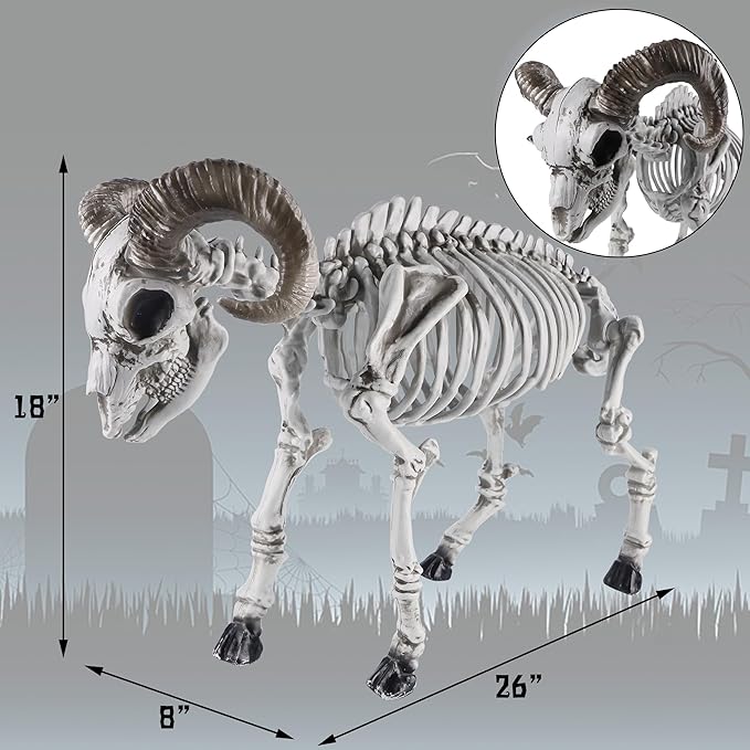 DR.DUDU Goat Skeletons Halloween Decorations – 26 Inch Long Life Size Skeleton Animals for Outdoor, Yard, Lawn Decor - Realistic Farm Skeleton Goat Party Props Scary Halloween Décor-Ruum Studio Home