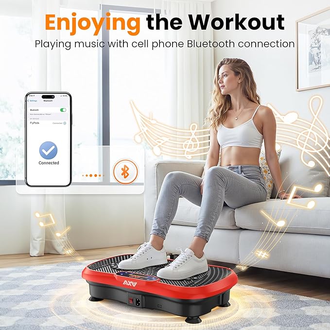 AXV Vibration Plate Fitness Platform Exercise Machine Vibrating Lymphatic Drainage Shaking Full Body Shaker Workout Vibrate Stand Shake Board Sport Gym for Weight Loss Fat Burner for Women Men-Ruum Studio Home