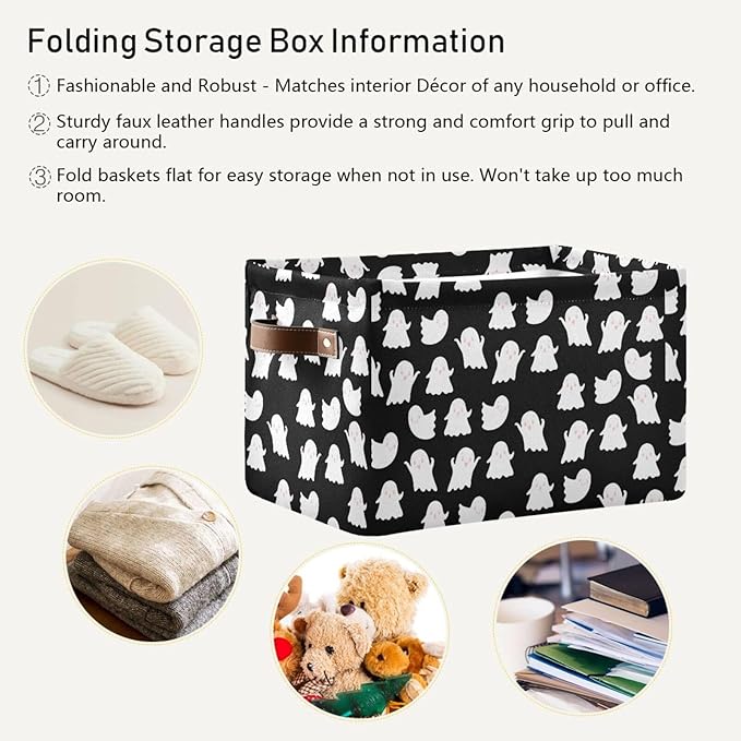 Storage Basket Bin Halloween Ghosts Organizer Basket Collapsible Shelf Basket Cube with handle for Nursery Bedroom Bathroom (white 24)-Ruum Studio Home