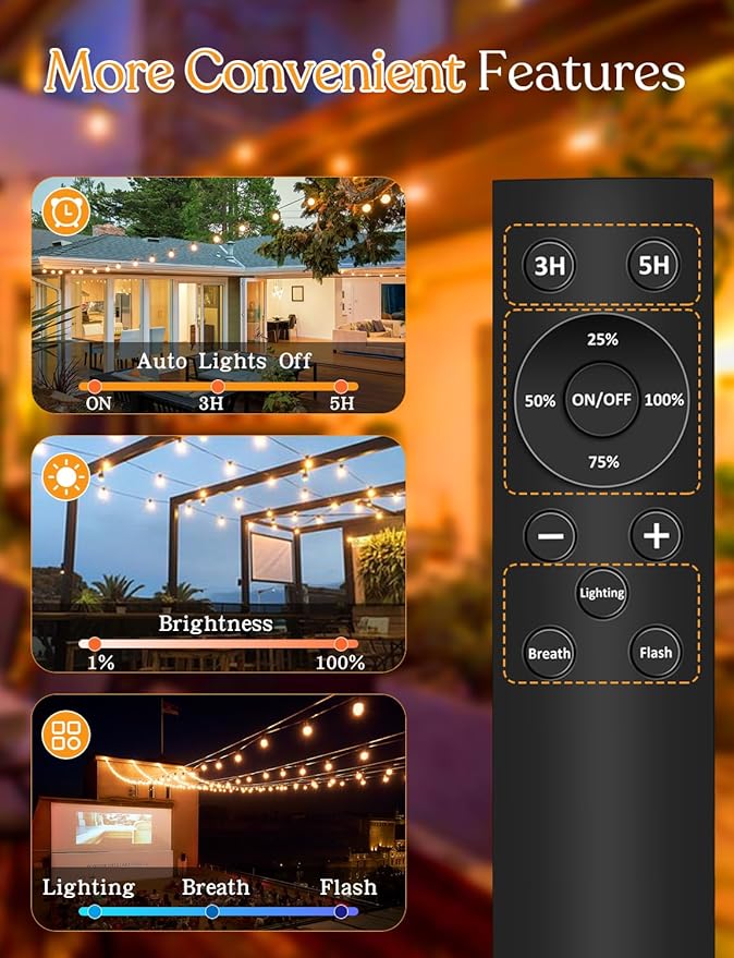 150 FT Outdoor String Lights for Outside – LED Patio Lights Waterproof with Dimmer Remote – Hanging Lights Shatterproof ST38 Vintage Edison Bulbs Porch Backyard Cafe Bistro-Ruum Studio Home