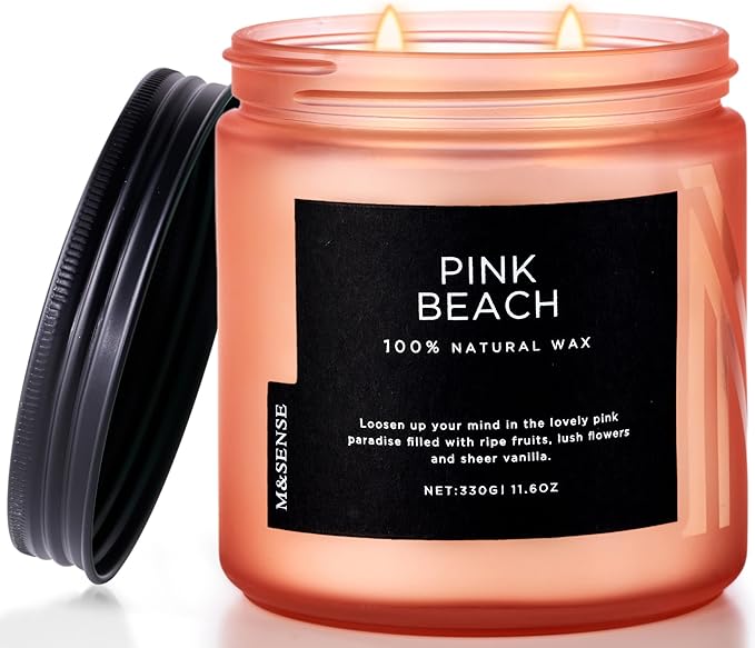M&SENSE Pink Beach Sands Jar Candle, 11.6oz Pineapple & Coconut Scented Natural Soy Candles for Home Scented, 70 Hour Burn Time, Home Decor Gift for Women, Friends, Family, Colleagues, Couples-Ruum Studio Home