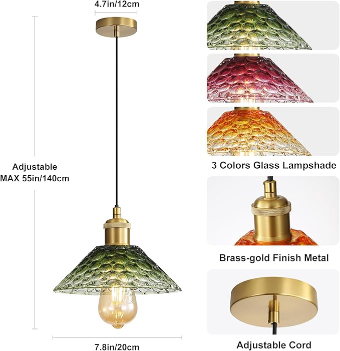 3-Pack Pendant Lights, Modern Glass Ceiling Hanging Light Fixtures,Adjustable Three Color Glass Shades Vintage Gold Chandeliers for Kitchen Island Dining Room Livingroom Entryway Farmhouse Bar-Ruum Studio Home