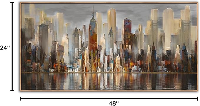 Mofutinpo Abstract Modern Canvas Wall Art for Living Room Cityscape New York Wall Decor City Theme Paintings Brown Framed Pictures Office Artwork Wall Decor Bedroom Above Bed-Ruum Studio Home