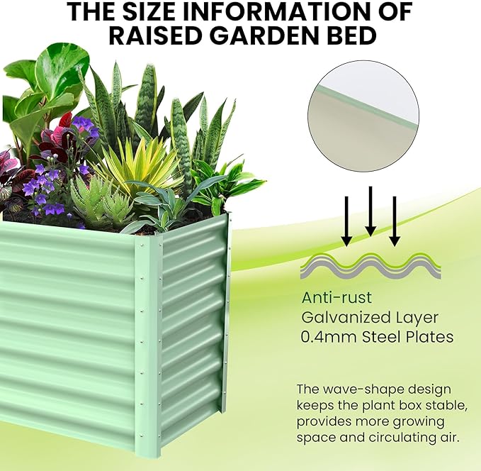 Large Outdoor Planter Boxes Kit Set of 2, 6x3x2ft Galvanized Raised Bed Planter with Open-Ended Base Design, Elevated for Outdoor Plants, Durable Raised Bed for Gardening,Green-Ruum Studio Home