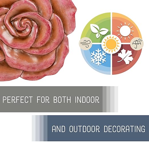 NAT & Jules Rose Flower Shaped Dimensional Indoor Outdoor 12 inch Cast Resin Decorative Garden Stepping Stone, Patio, Walkway Sculpture Yard Art, Colorful Blush-Ruum Studio Home