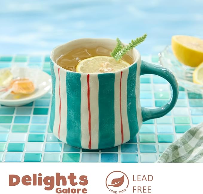 Vibrant Striped Ceramic Coffee Mug - Unique Green Design, 12oz, Microwave & Dishwasher Safe, Perfect for Daily Brews tea or coffee-Ruum Studio Home