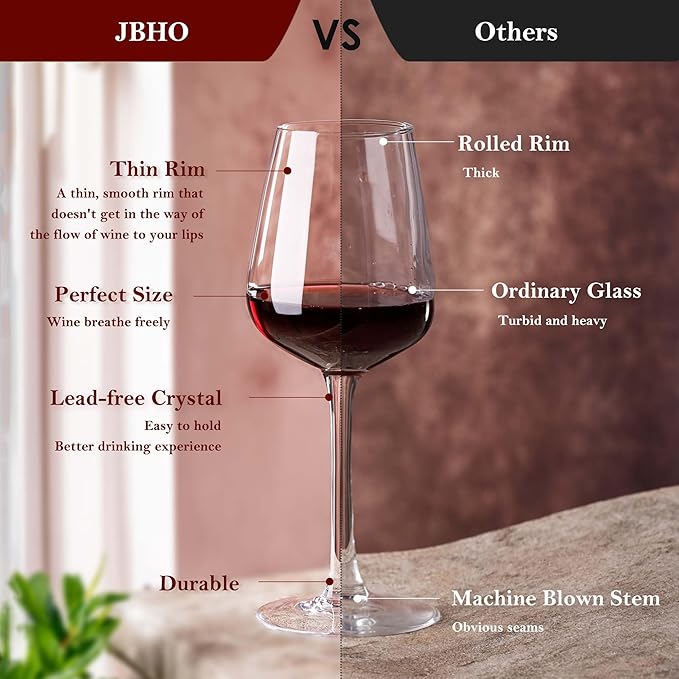 JBHO Hand Blown Bordeaux Wine Glasses - Set of 6-18 Ounce - Great Gift Packaging - Red Wine Glasses Lead-Free Premium Crystal Clear Glass-Ruum Studio Home