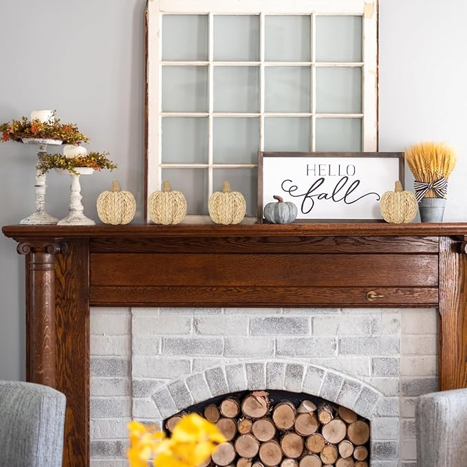 naturevibe 4.3 Inches Braided Cornhusk Pumpkin Decor Set of 4 as Centerpieces for Tables,Natural Corn Stalks Woven Pumpkins for Fall Home Decor,Thanksgiving Decorations or Autumn Harvest Gifts-Ruum Studio Home