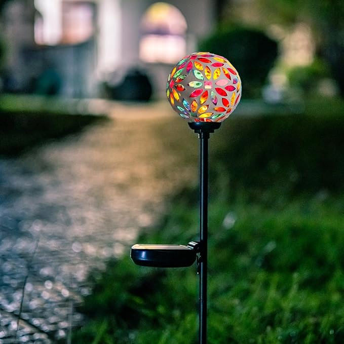 Afirst Solar Lights Outdoor Decorative - Solar Mosaic Garden Stakes Flower Decorative Lights Waterproof for Pathway Yard Lawn Decoration Multi-Ruum Studio Home