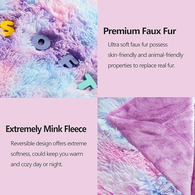 GONAAP Fuzzy Faux Fur Throw Blanket Twin Size Purple Rainbow Super Soft Cozy Plush Fuzzy Shaggy Blanket for Couch Sofa Bed (Purple Rainbow, Twin(60"x80"))-Ruum Studio Home