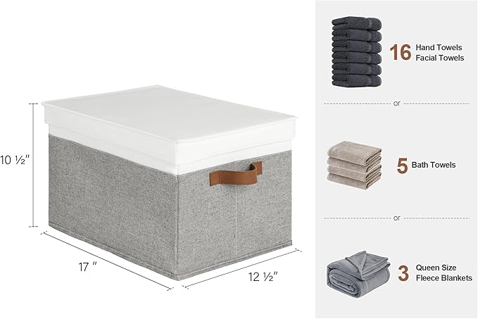 StorageWorks Storage Bins with Lids, Decorative Storage Boxes with Lid and PU Handles, Foldable Storage Baskets for Closet, Shelves, Stackable, Gray and White, Jumbo, 3-Pack-Ruum Studio Home