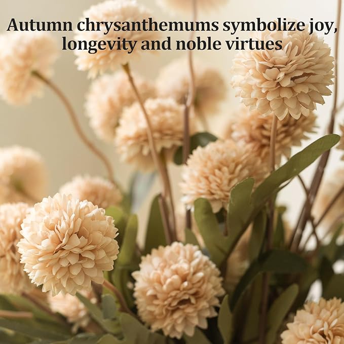 Fake Flowers in Vase for Centerpieces, Faux Flowers in Modern Ceramic Vase Set of 3 with 8 Artificial Autumn Chrysanthemums Home Decor-Ruum Studio Home