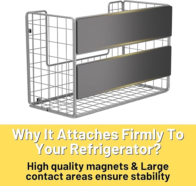 Magnetic Shelf for Fridge, Fruit Potato & Onion Storage Bins, Pantry Organizers & Storage, Large Container Magnetic Basket for Refrigerator, Kitchen Counter,Cabinet Magnetic Fridge Organizer Silver 1-Ruum Studio Home
