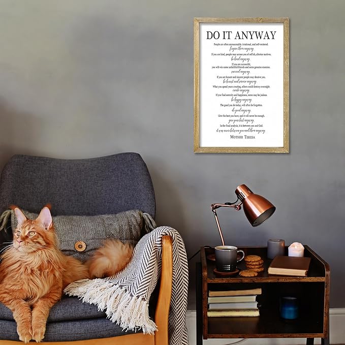 Do It Anyway Mother Teresa Wall Art Decor 16x11 Inch Wooden Framed Wall Hanging Sign (Wood)-Ruum Studio Home