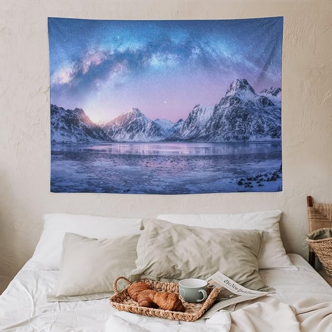 HZOHNAGO Mountain Tapestry Aurora Snow Mountain Sunset Pattern Printed Wall Tapestry Wall Hanging for Bedroom Living Room Dorm 40" W x 30" H-Ruum Studio Home