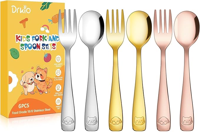 DRKIO Stainless Steel Toddler Utensils Set - 6 Pieces Kids Silverware Set Children Safe Food Grade Small Forks and Spoons Dishwasher Safe Mirror Polished-Ruum Studio Home