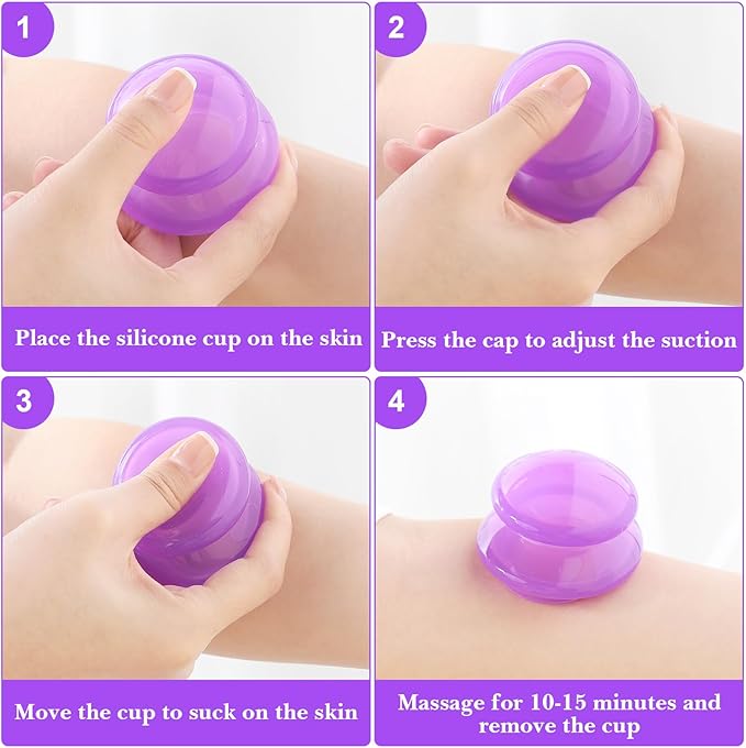 Geiserailie 16 Pcs 4 Sizes Cupping Therapy Set Silicone Cupping Massage Cups Professional Chinese Therapy Cup Vacuum for Body Muscle Nerve(Purple)-Ruum Studio Home