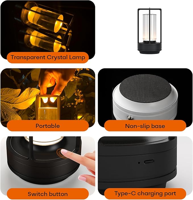 Portable Metal Table Lamp for Indoor/Outdoor ,Rechargeable Cordless LED Lamp, 3-Colour Infinitely Dimming Battery Powered Small Desk Lamp, Restaurant/Bedroom/Bar/Coffee/Camping Light (Black Set of 2)-Ruum Studio Home